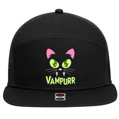 Halloween Vampurr Funny Cat 7 Panel Mesh Trucker Snapback Hat