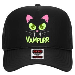 Halloween Vampurr Funny Cat High Crown Mesh Back Trucker Hat