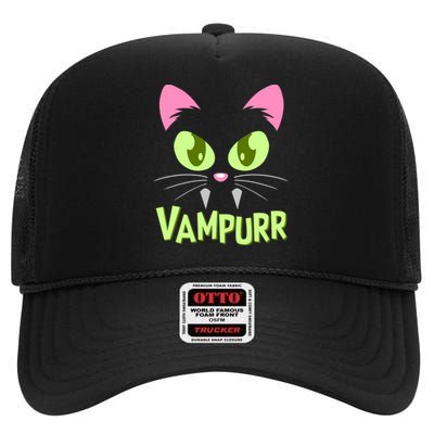 Halloween Vampurr Funny Cat High Crown Mesh Back Trucker Hat