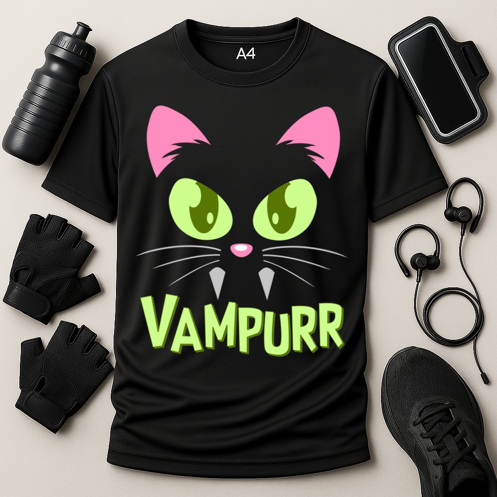 Halloween Vampurr Funny Cat Cooling Performance Crew T-Shirt