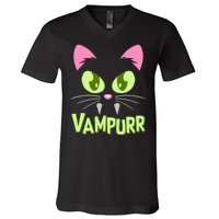 Halloween Vampurr Funny Cat V-Neck T-Shirt