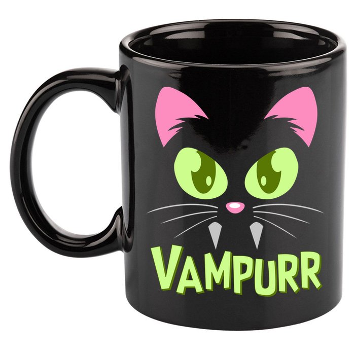 Halloween Vampurr Funny Cat 11oz C Handle Ceramic Mug
