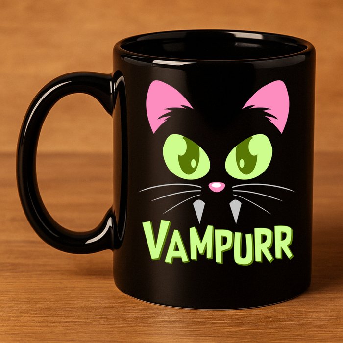 Halloween Vampurr Funny Cat 11oz C Handle Ceramic Mug