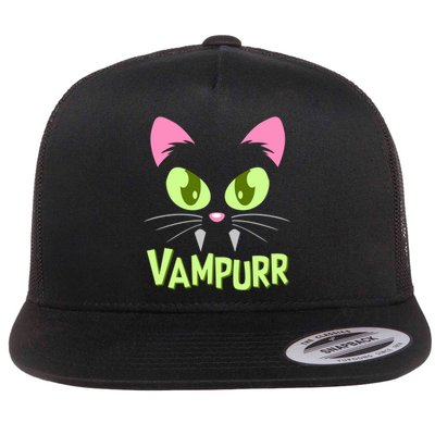 Halloween Vampurr Funny Cat Flat Bill Trucker Hat