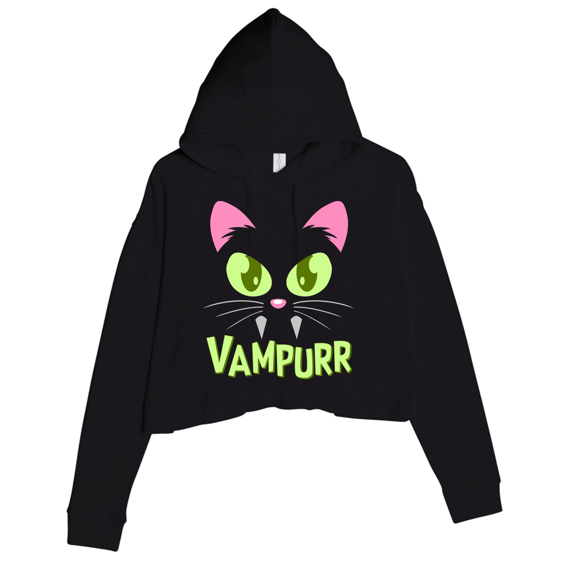 Halloween Vampurr Funny Cat Crop Fleece Hoodie