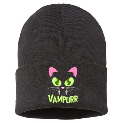 Halloween Vampurr Funny Cat Sustainable Knit Beanie