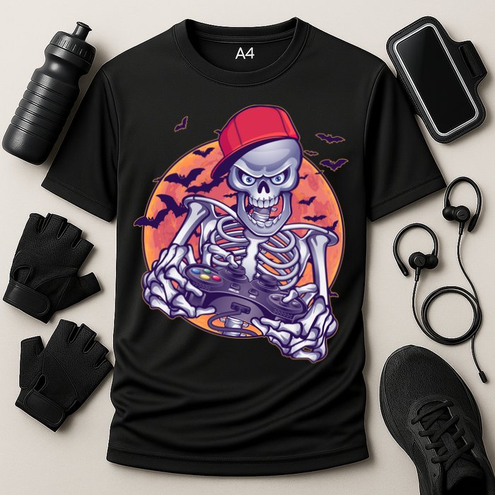 Halloween Video Gamer Skeleton Cooling Performance Crew T-Shirt
