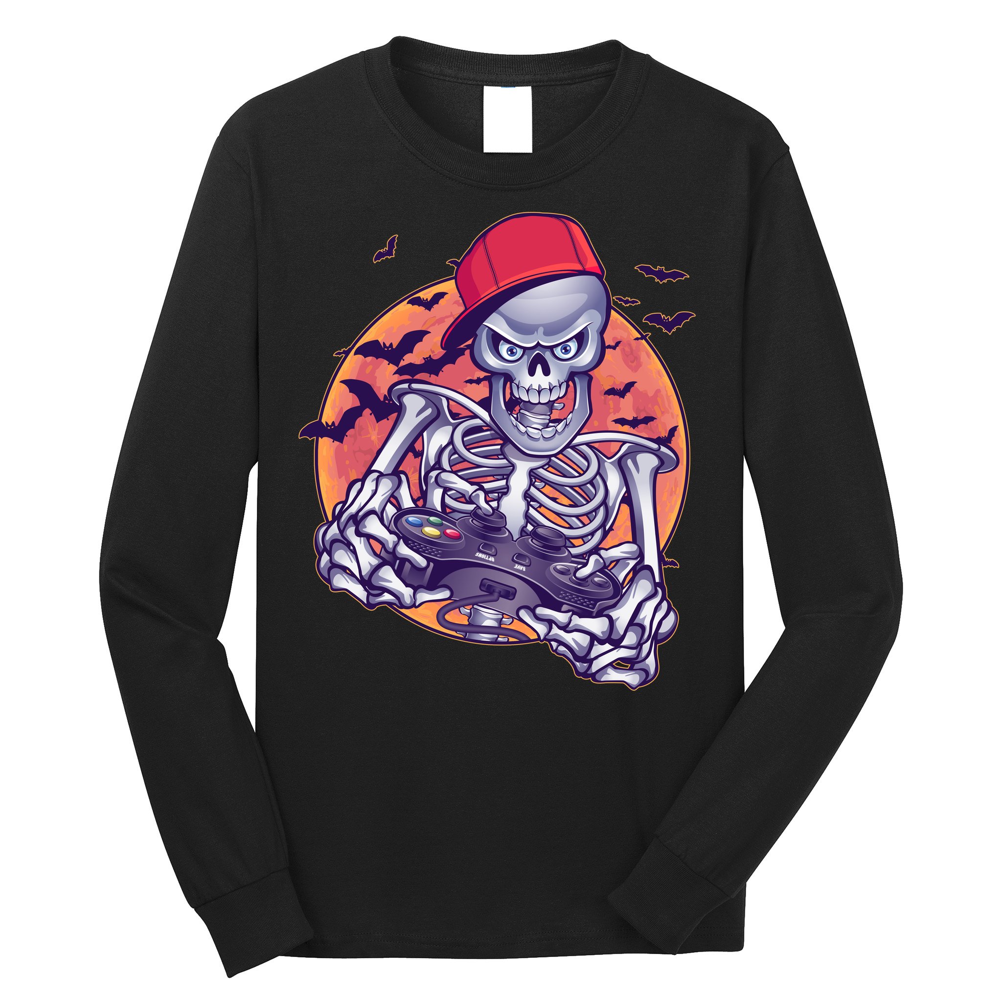 Halloween Video Gamer Skeleton Long Sleeve Shirt
