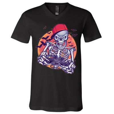 Halloween Video Gamer Skeleton V-Neck T-Shirt
