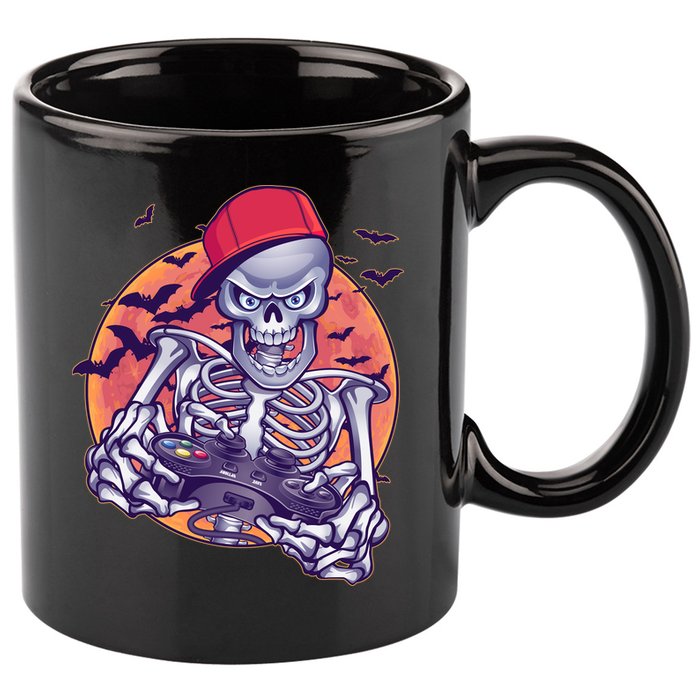Halloween Video Gamer Skeleton 11oz C Handle Ceramic Mug