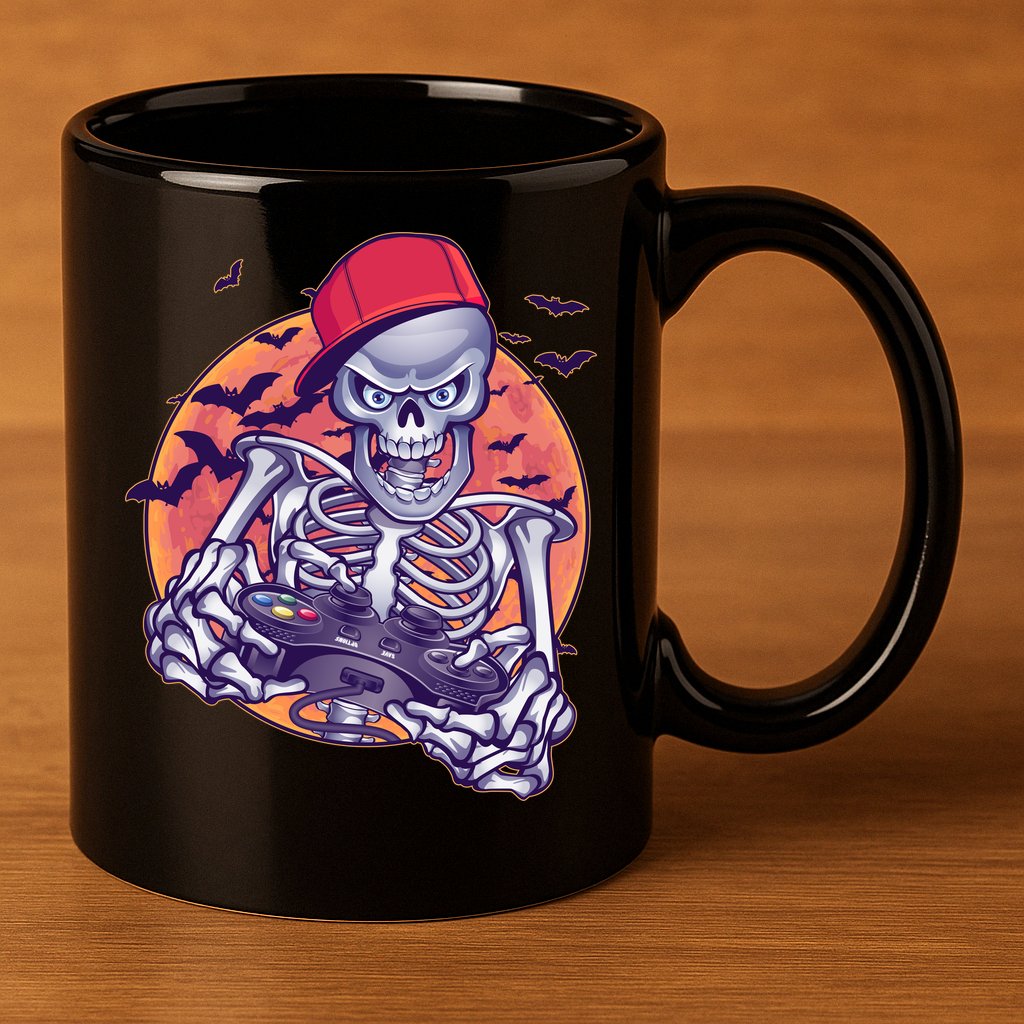 Halloween Video Gamer Skeleton 11oz C Handle Ceramic Mug