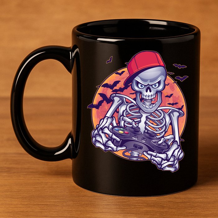 Halloween Video Gamer Skeleton 11oz C Handle Ceramic Mug