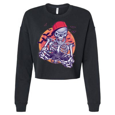 Halloween Video Gamer Skeleton Cropped Pullover Crew
