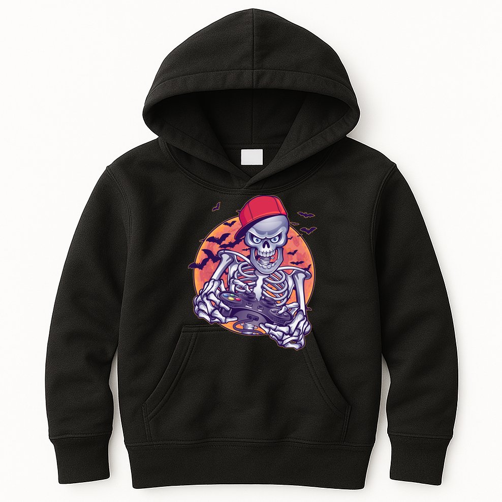 Halloween Video Gamer Skeleton Kids Hoodie