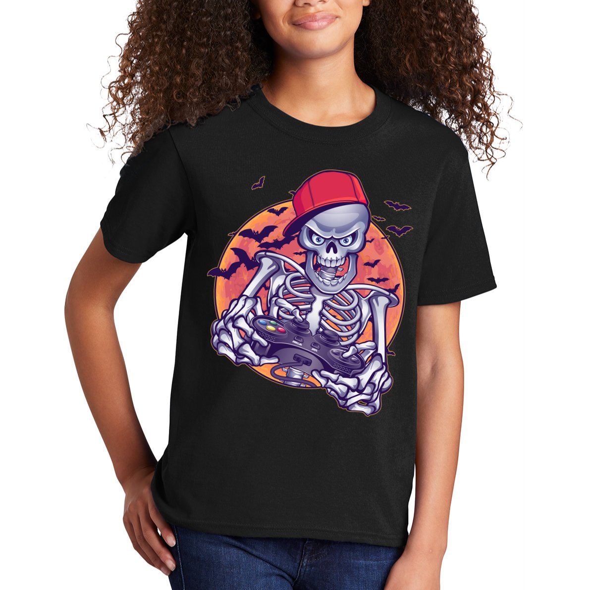 Halloween Video Gamer Skeleton Kids T-Shirt