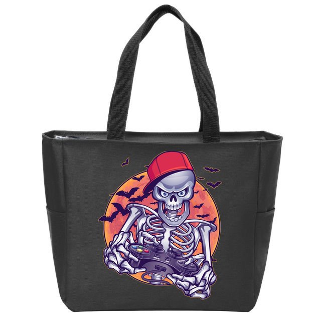 Halloween Video Gamer Skeleton Zip Tote Bag
