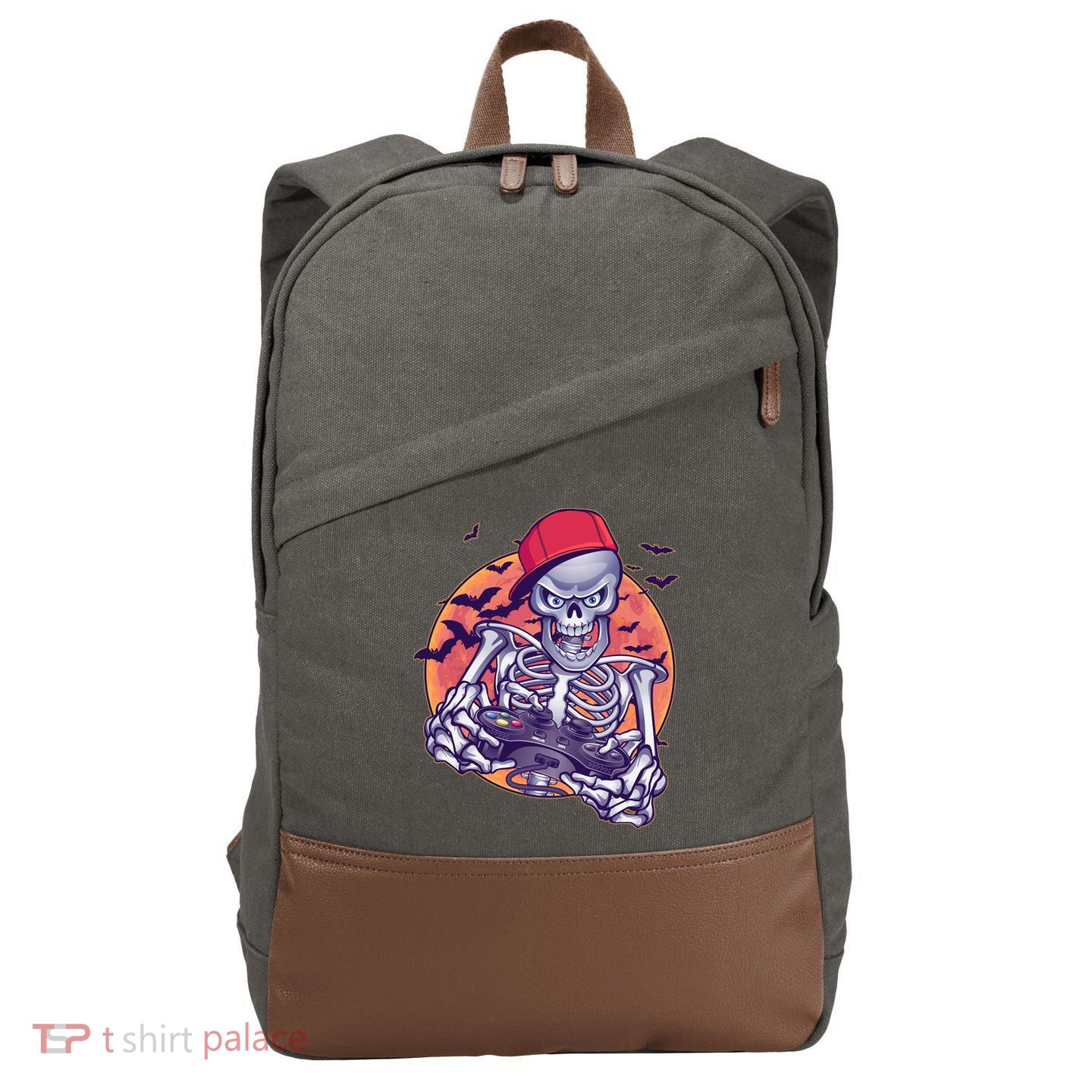 Halloween Video Gamer Skeleton Cotton Canvas Backpack