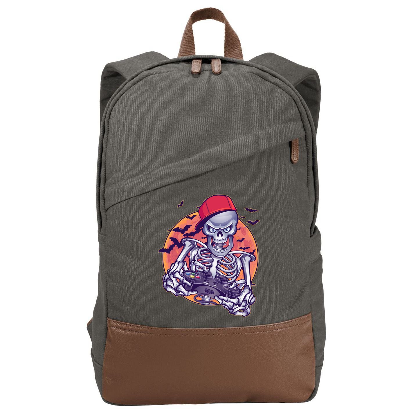 Halloween Video Gamer Skeleton Cotton Canvas Backpack