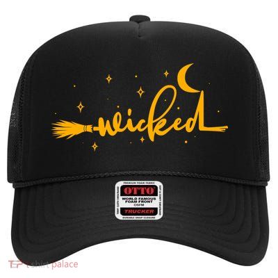 Halloween Wicked Witch Broom High Crown Mesh Back Trucker Hat