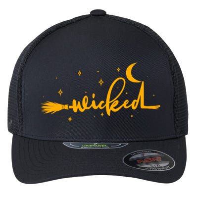 Halloween Wicked Witch Broom Flexfit Unipanel Trucker Cap