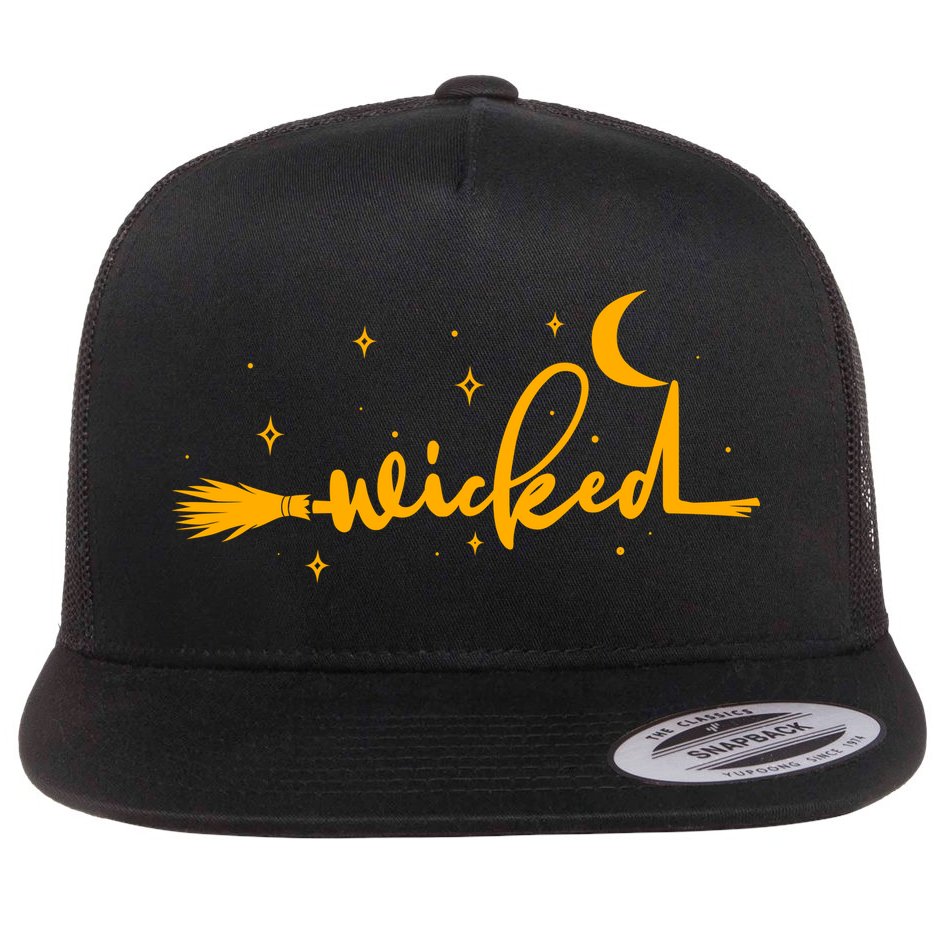 Halloween Wicked Witch Broom Flat Bill Trucker Hat
