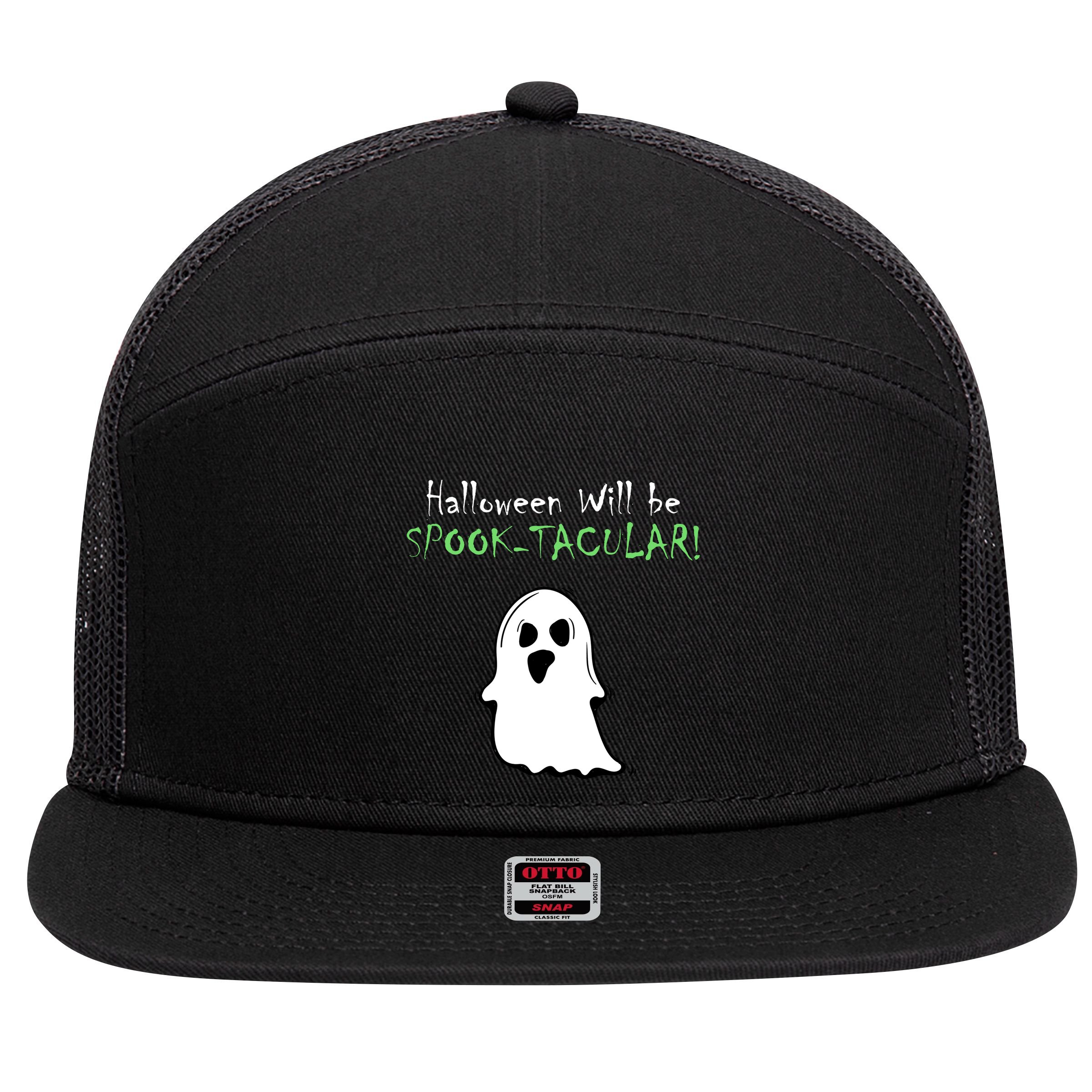 Halloween Will Be Spooktacular Ghost 7 Panel Mesh Trucker Snapback Hat
