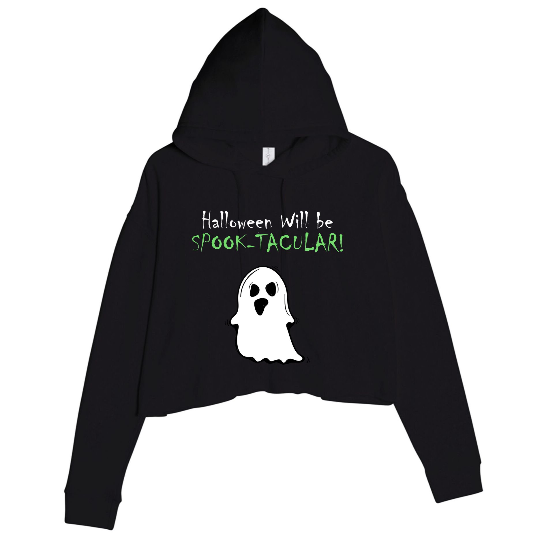Halloween Will Be Spooktacular Ghost Crop Fleece Hoodie