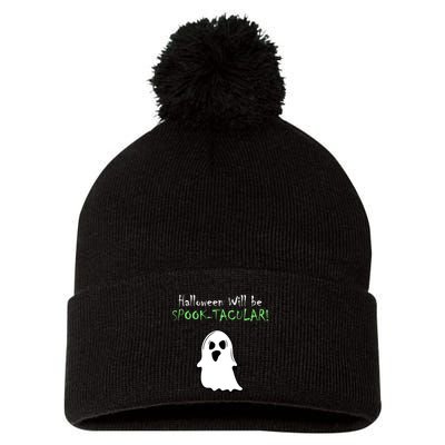 Halloween Will Be Spooktacular Ghost Pom Pom 12in Knit Beanie