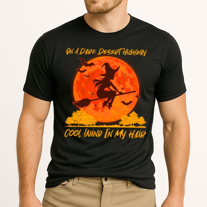 Halloween Witch On A Dark Desert Highway Performance Shirt
