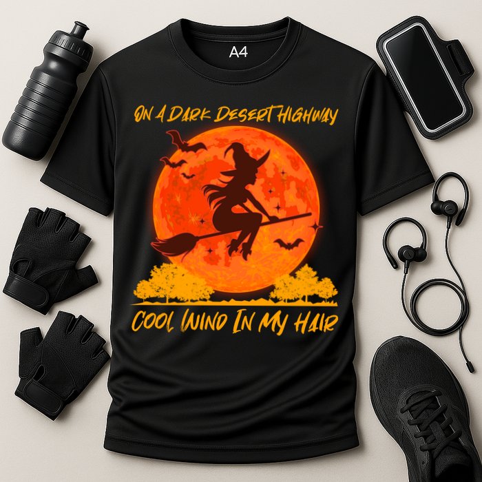Halloween Witch On A Dark Desert Highway Performance Shirt