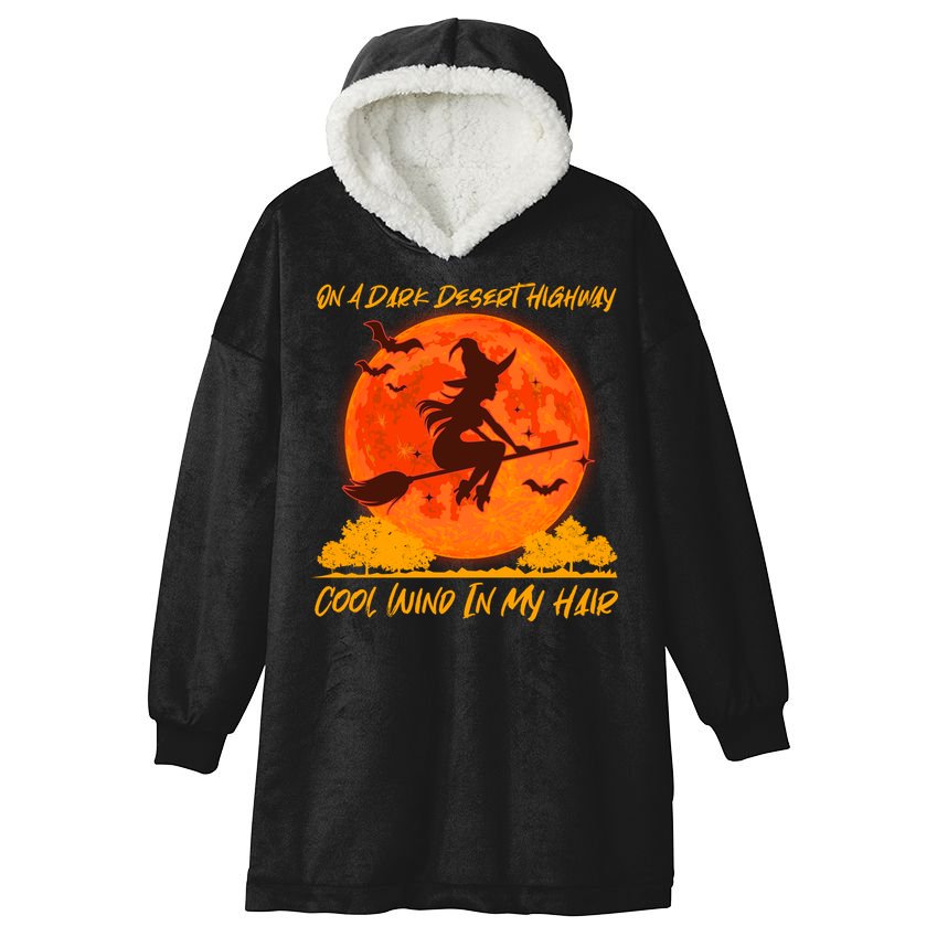 Halloween Witch On A Dark Desert Highway Hooded Wearable Blanket