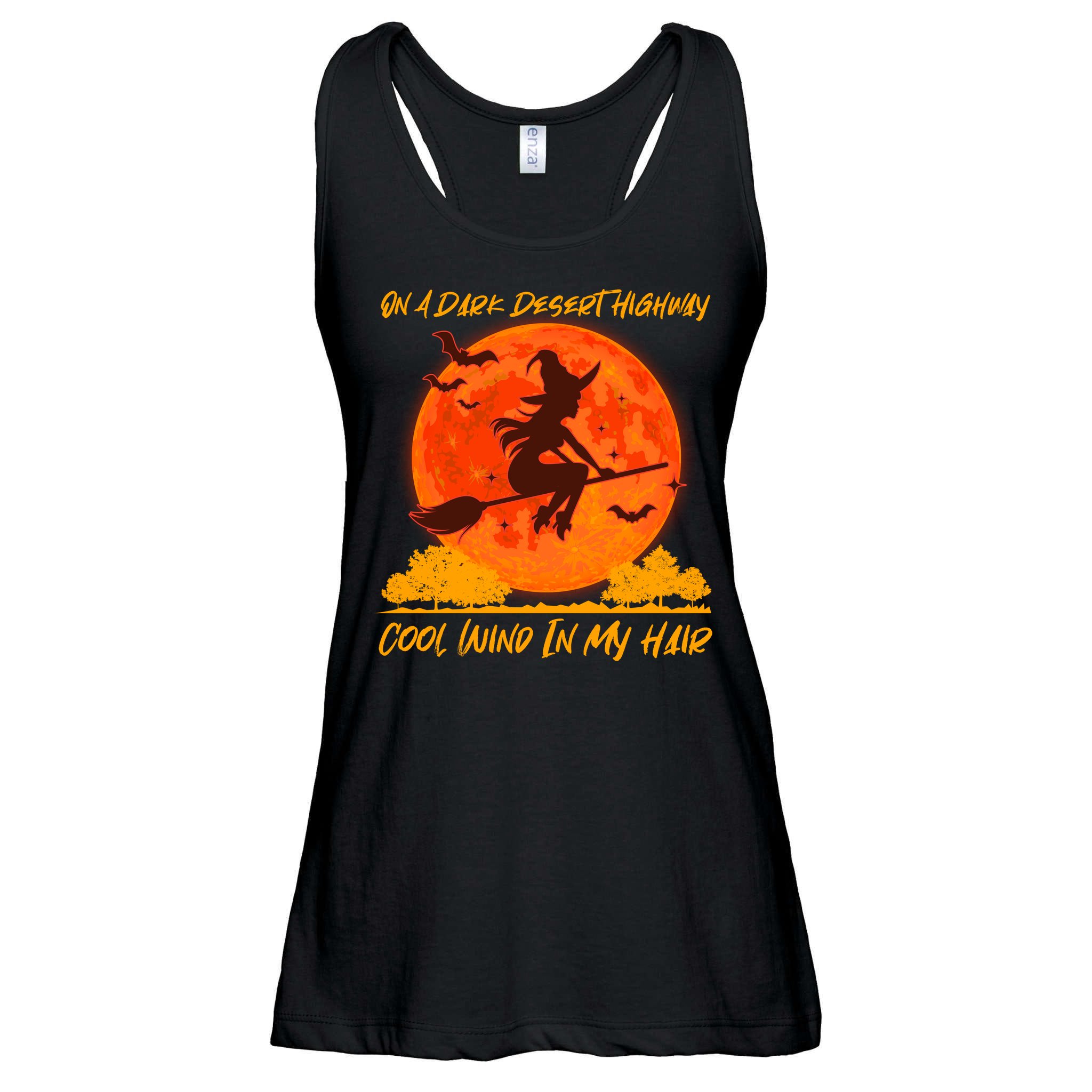 Halloween Witch On A Dark Desert Highway Ladies Essential Flowy Tank