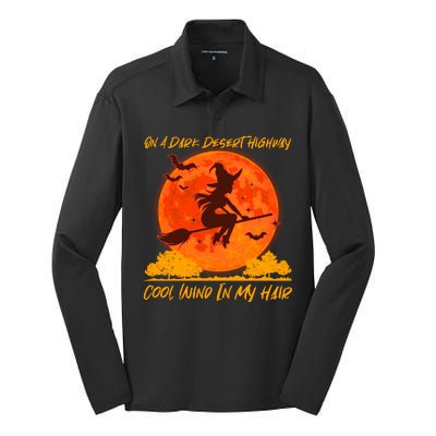 Halloween Witch On A Dark Desert Highway Silk Touch Performance Long Sleeve Polo