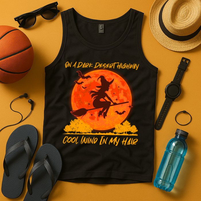 Halloween Witch On A Dark Desert Highway Tank Top