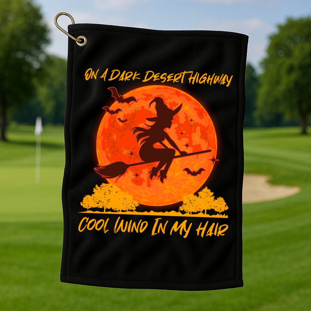 Halloween Witch On A Dark Desert Highway Golf Towel