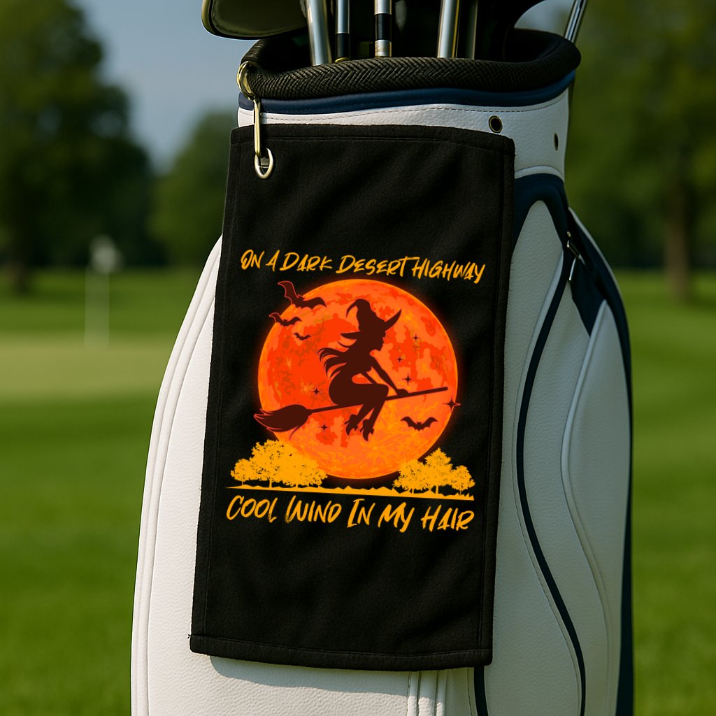 Halloween Witch On A Dark Desert Highway Golf Towel