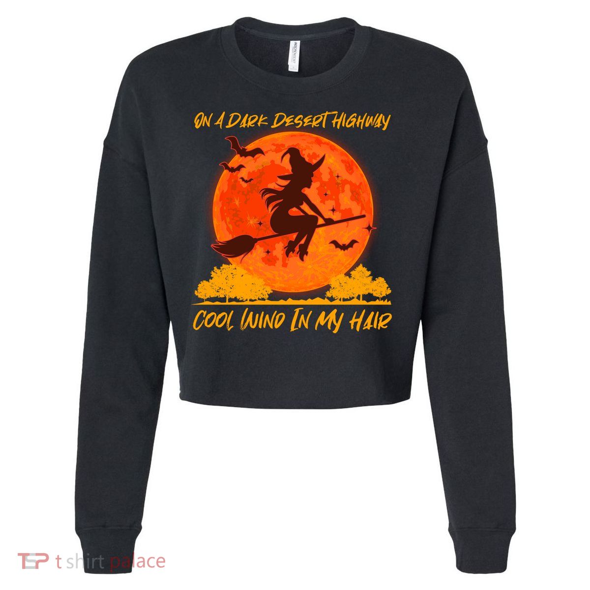 Halloween Witch On A Dark Desert Highway Cropped Pullover Crew