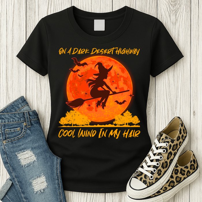 Halloween Witch On A Dark Desert Highway Womens T-Shirt