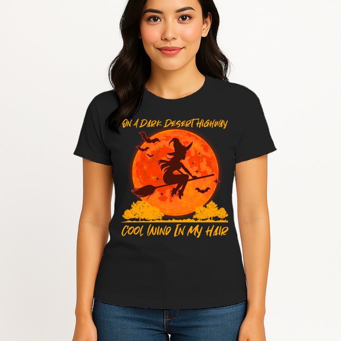 Halloween Witch On A Dark Desert Highway Womens T-Shirt