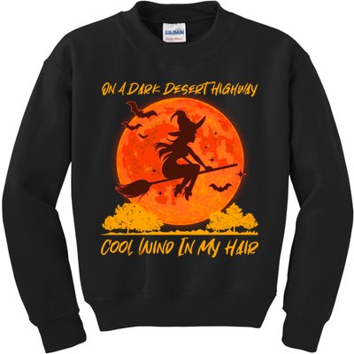 Halloween Witch On A Dark Desert Highway Kids Sweatshirt