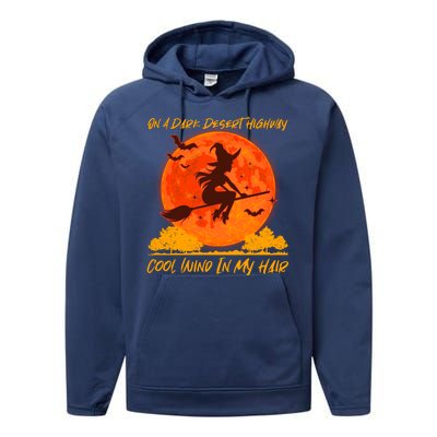 Halloween Witch On A Dark Desert Highway Performance Fleece Hoodie