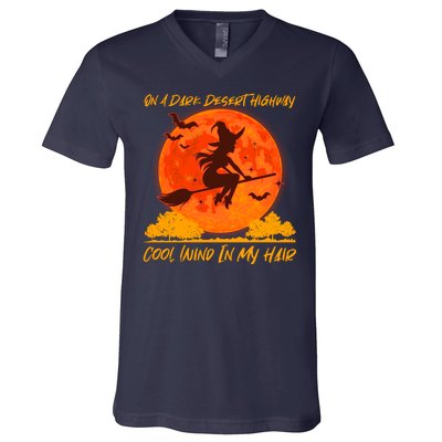 Halloween Witch On A Dark Desert Highway V-Neck T-Shirt