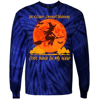 Halloween Witch On A Dark Desert Highway Tie-Dye Long Sleeve Shirt