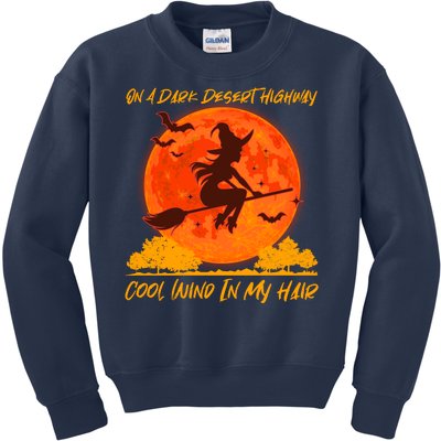 Halloween Witch On A Dark Desert Highway Kids Sweatshirt