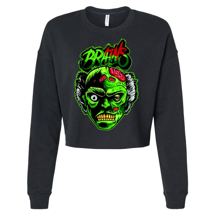 Halloween Zombie Brains Cropped Pullover Crew