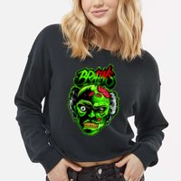 Halloween Zombie Brains Cropped Pullover Crew