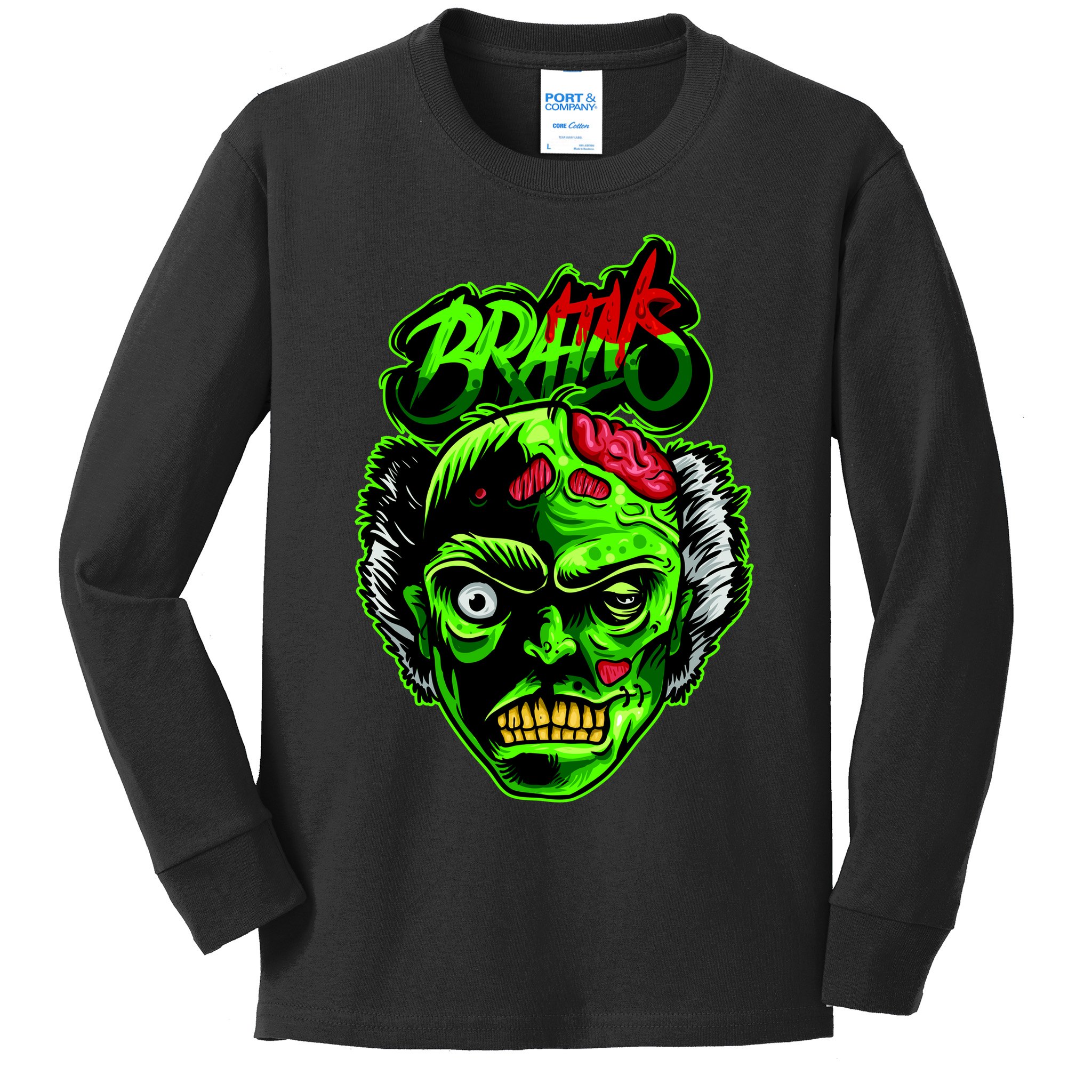 Halloween Zombie Brains Kids Long Sleeve Shirt