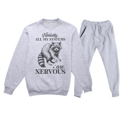 Honestly All My Systems Are Nervous Raccoon Premium Crewneck Sweatsuit Set