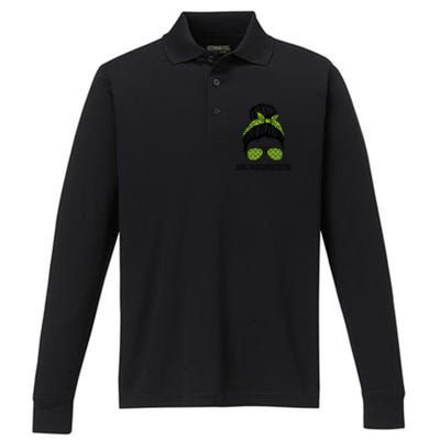 Healthcare Administrators Messy Bun St Patrick's Shamrock Gift Performance Long Sleeve Polo