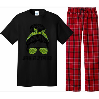 Healthcare Administrators Messy Bun St Patrick's Shamrock Gift Pajama Set